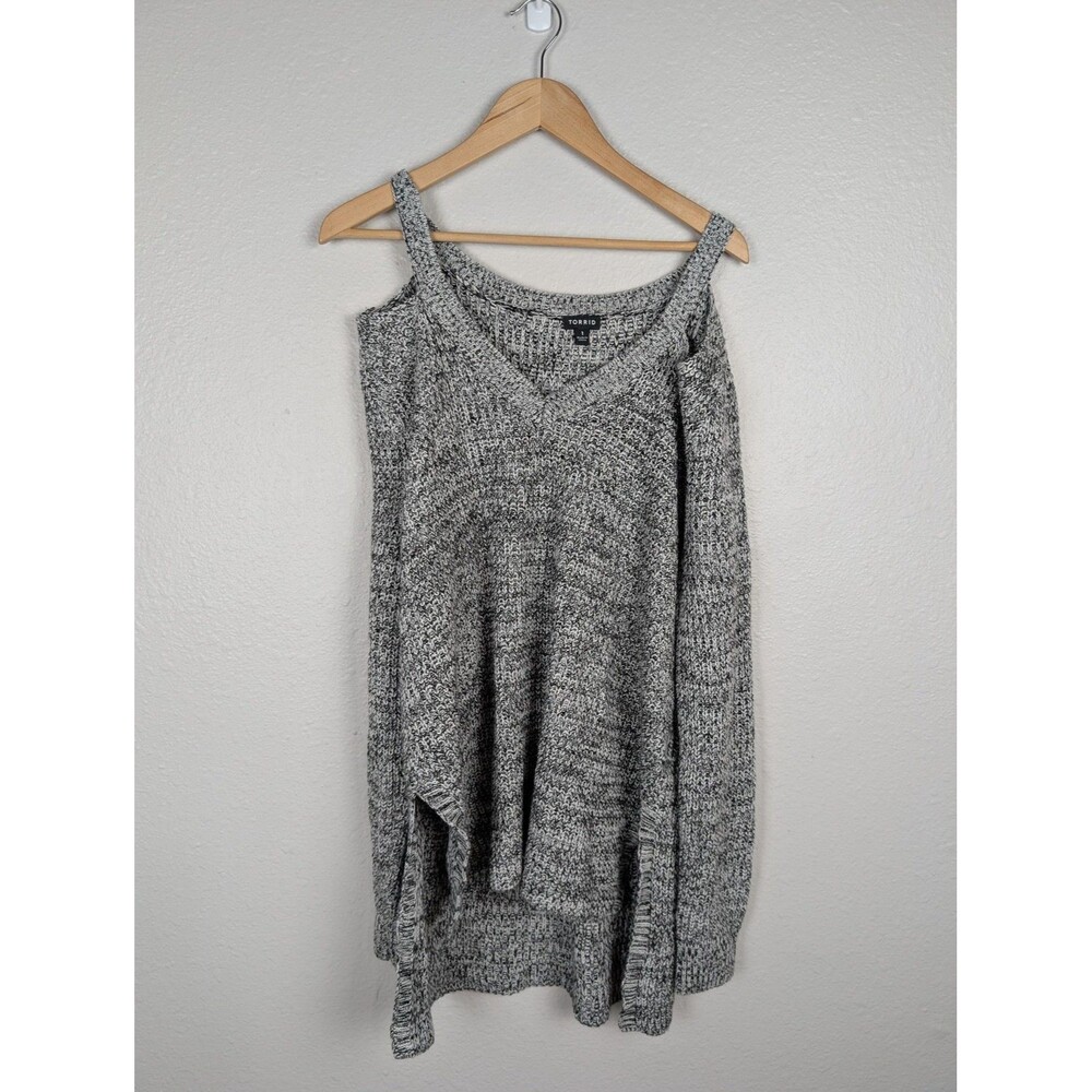Torrid Sweater Womens 2 (2X) Gray Marled V Neck Tunic Pullover Long Sleeve Slits